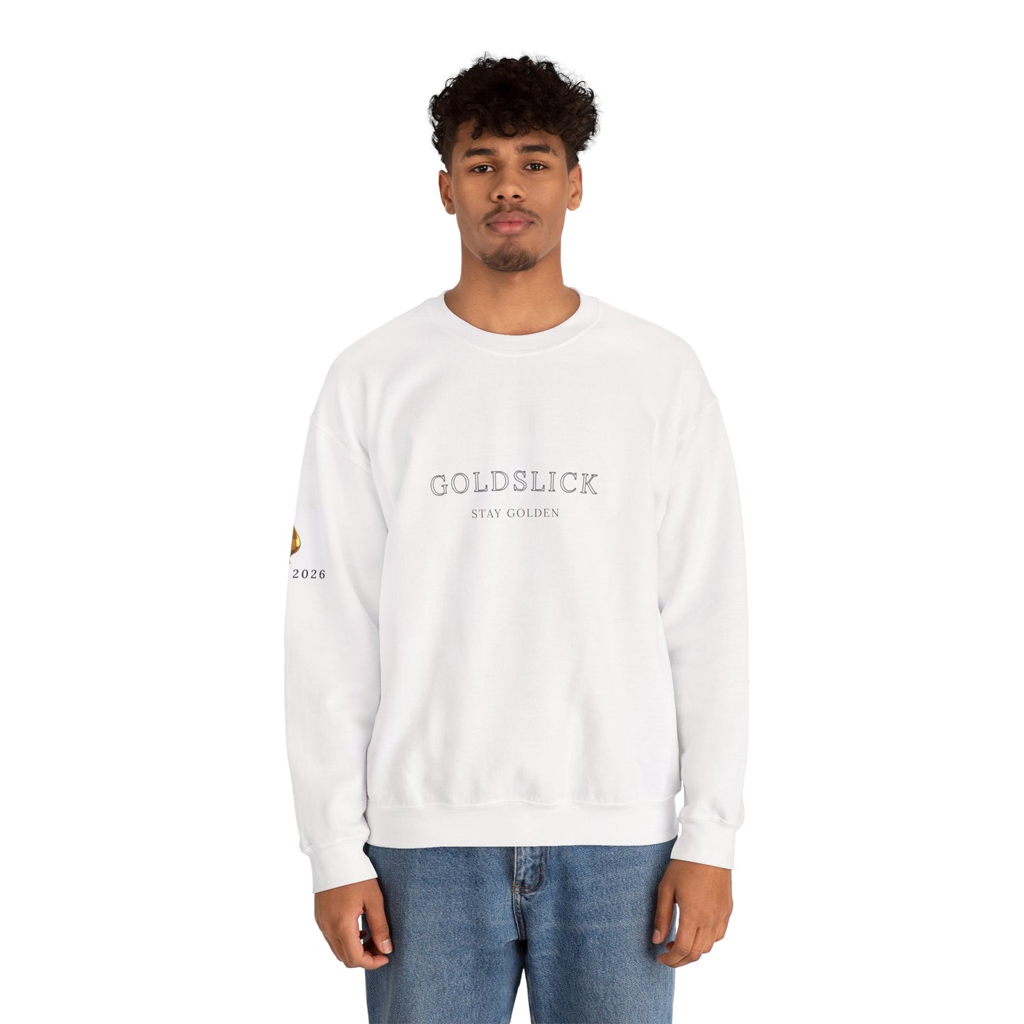 Goldslick Crewneck Sweatshirt — Minimal Logo Sweatshirt with 'Stay Golden' Text