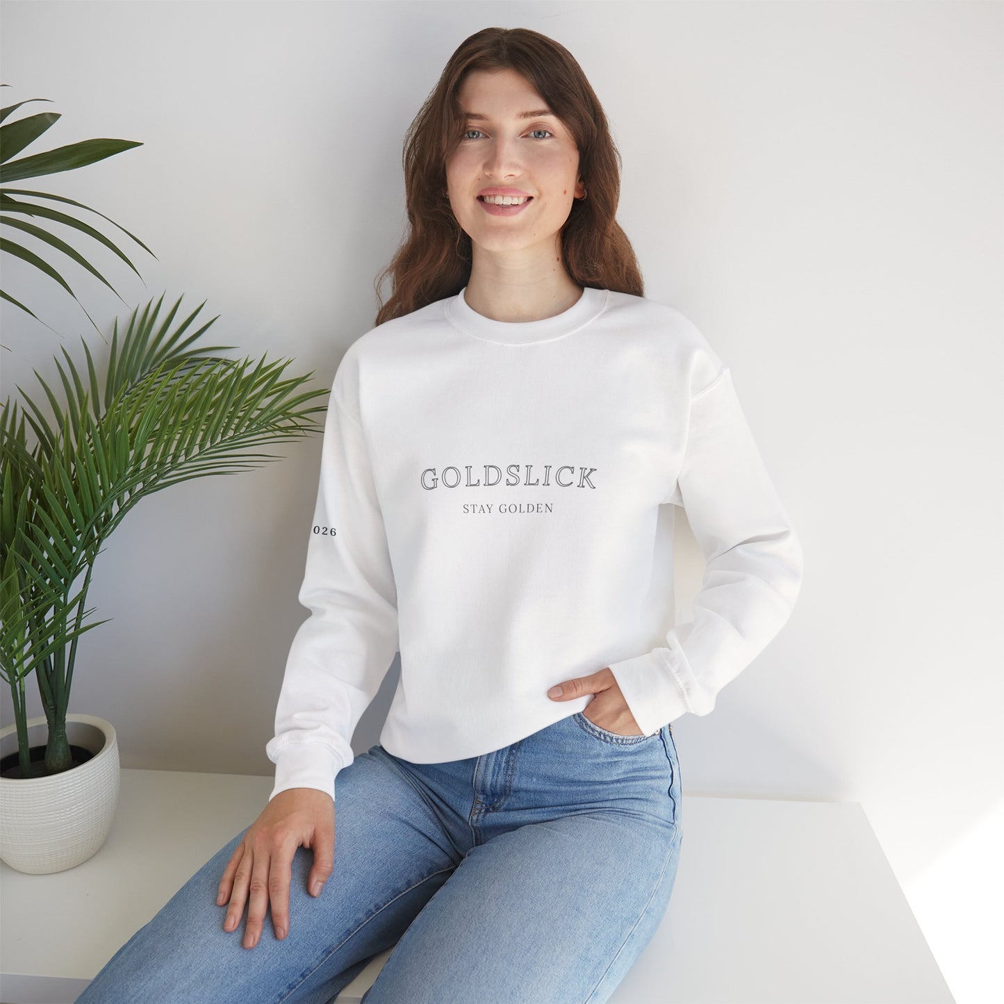 Goldslick Crewneck Sweatshirt — Minimal Logo Sweatshirt with 'Stay Golden' Text