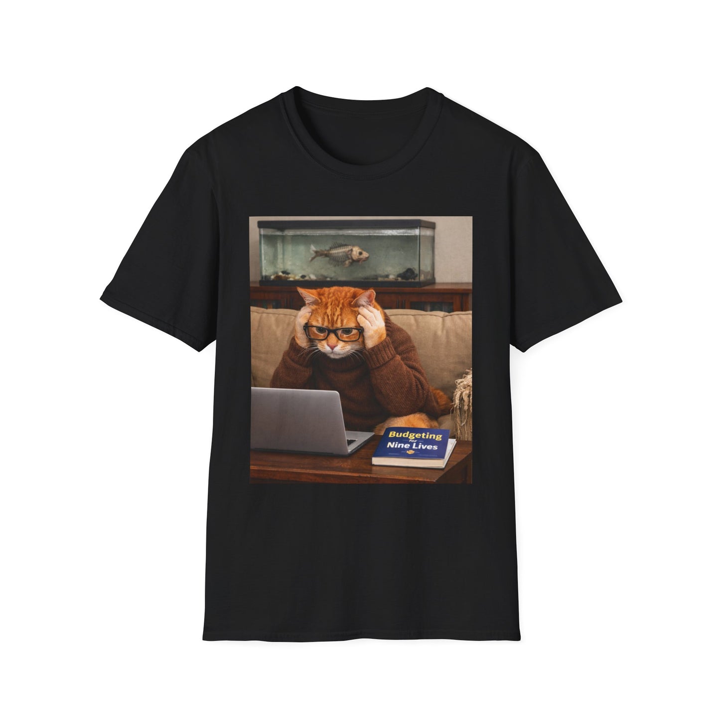 Cat Doing Taxes T-Shirt — Funny Orange Cat