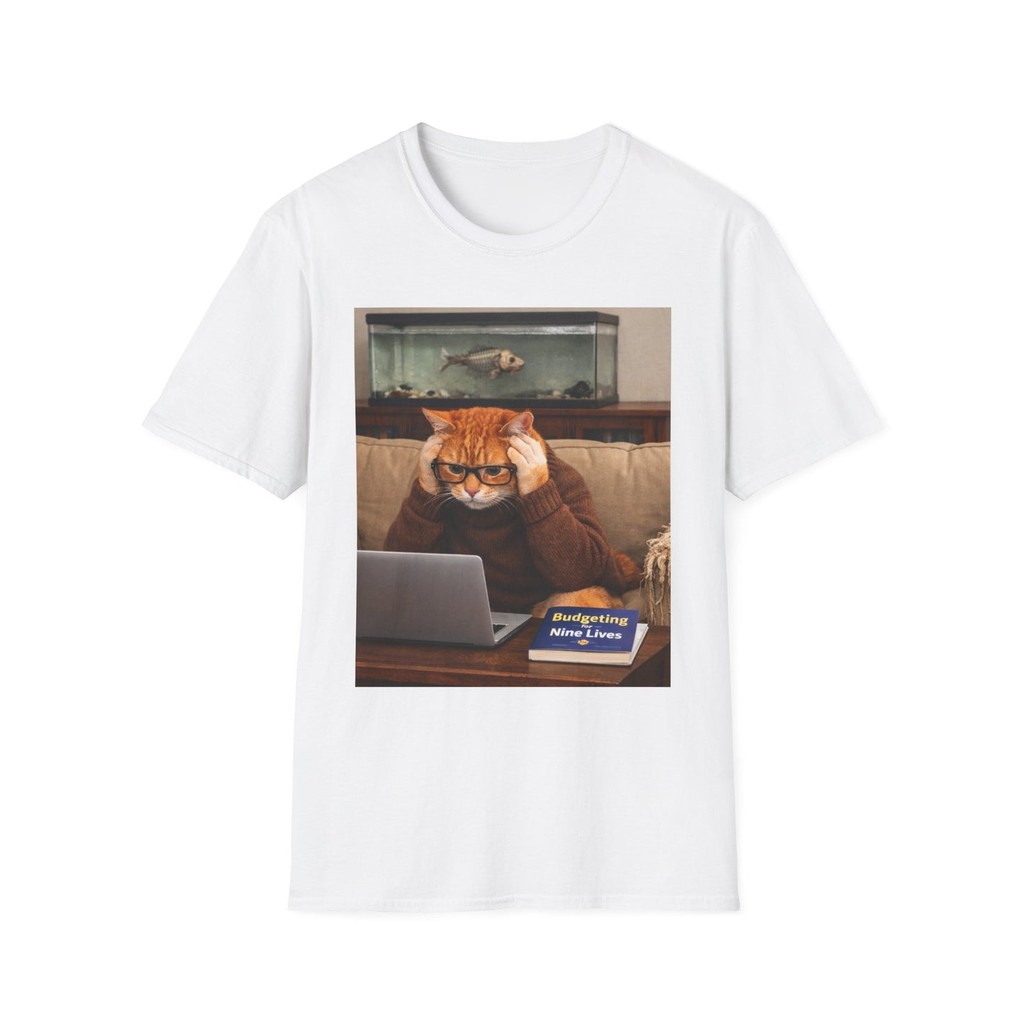 Cat Doing Taxes T-Shirt — Funny Orange Cat
